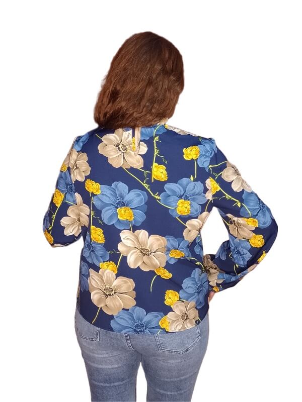 Blusa Floral Azul y Cuello Fruncido - Imagen 3